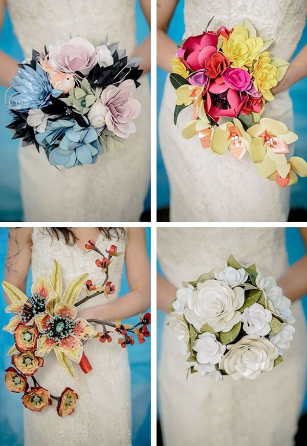 Hoa cưới cầm tay bằng giấy cũng đa dạng kiểu cách chẳng khác gì hoa thật