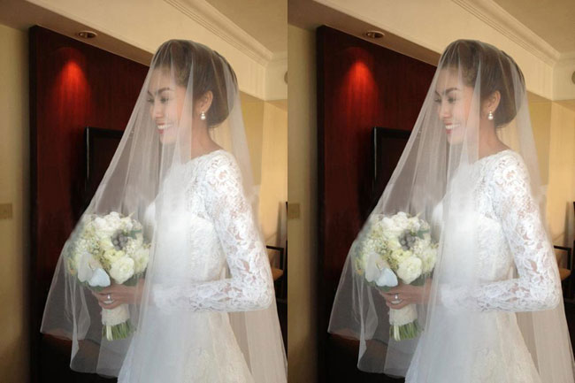 Bó hoa cưới của Tăng Thanh Hà tôn lên vẻ đẹp dịu dàng và e ấp của "ngọc nữ màn ảnh"