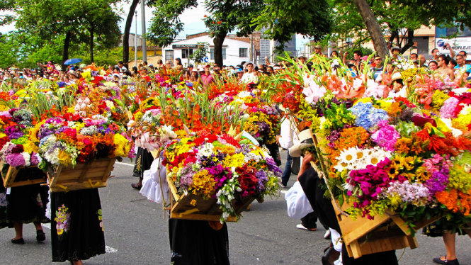 Nông dân trồng hoa diễu hành tại Lễ hội hoa Feria de las Flores